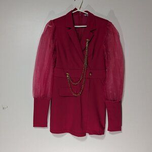 *3/$10* Glamaker Blazer Romper with Sheer Sleeves Fuchsia Size Medium